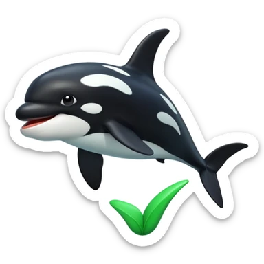 3d Cartoon orca with a green tick icon next to it sticker