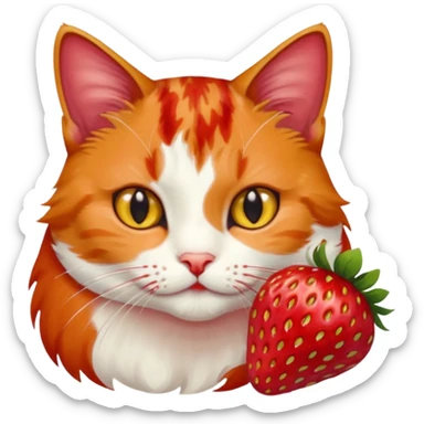 cat eating strawberries sticker