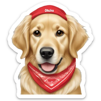 golden retriever wearing ohio state bandana sticker