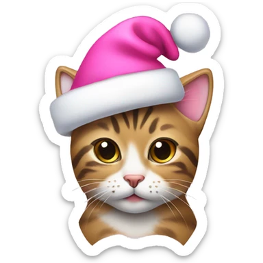 Cute tabby cat with pink Christmas hat  sticker