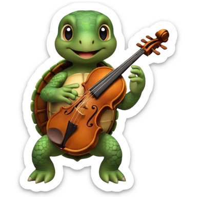 TUrtle playing violin on his shoulders sticker