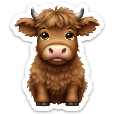 brown fluffy baby scottish cow with a small bow on head sticker