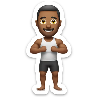 Adult man doing exercises at home. Posing for photo. Half body sticker