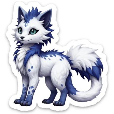 Kawaii dark edgy fantasy ethereal feline-vernid-sergal-fursona animal creature with a tufted tail full body with intricate markings  sticker