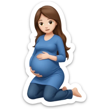 Pregnant long brown hair kneeling sticker