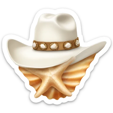 White cowgirl hat with seashell band sticker