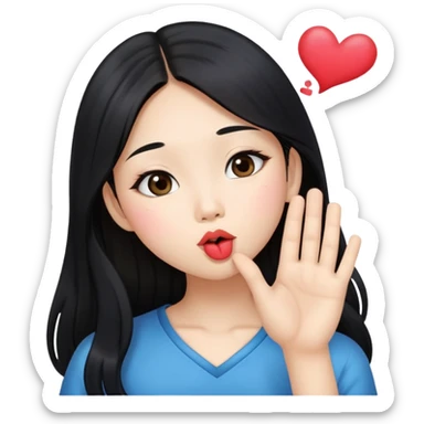 Beautiful Asian girl with long black hair blowing kisses sticker