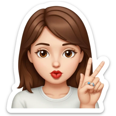 brown haired girl portrait kissing her middle finger sticker