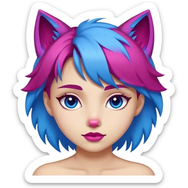 A girl with a blue wolfcut with magenta ends sticker