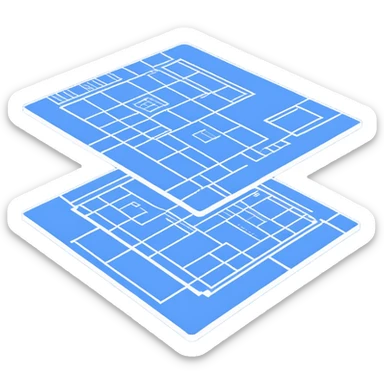 side view of a blue blueprint plan with white lines sticker