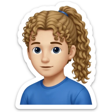 یه پسر با موهای  بلند و فرفری با لباس ابی موهاش رو دُم اسبی  بسته باشه sticker