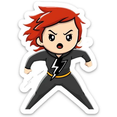 redhead girl furious with lightning bolts sticker