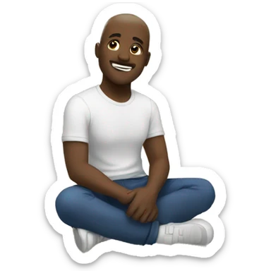 white person sitting on the floor and showing hi sticker