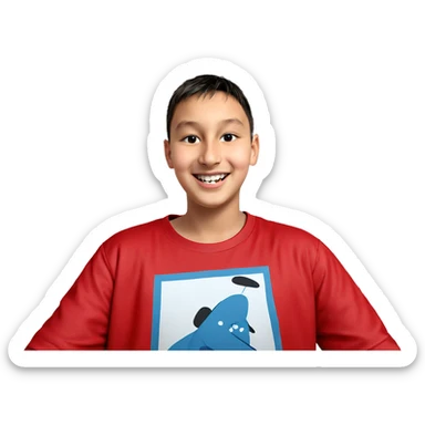 smiling boy in bedroom sticker