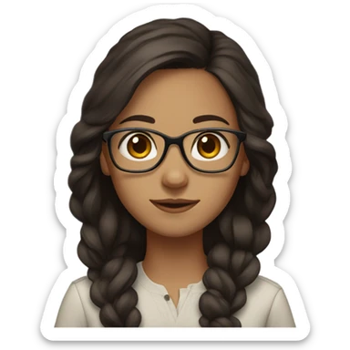 Girl with long dark brown hair light skin brown eyes and glasses  sticker