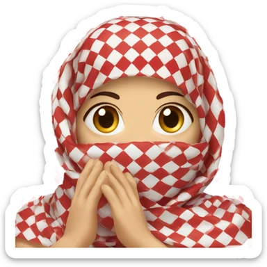 Women holding red and white checkered kuffiyeh upto her hands sticker