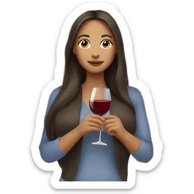  woman with long brunette hair drinking wine  sticker