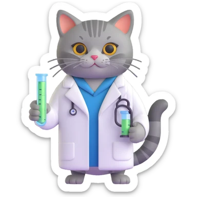 cat scientist holding a test tube sticker