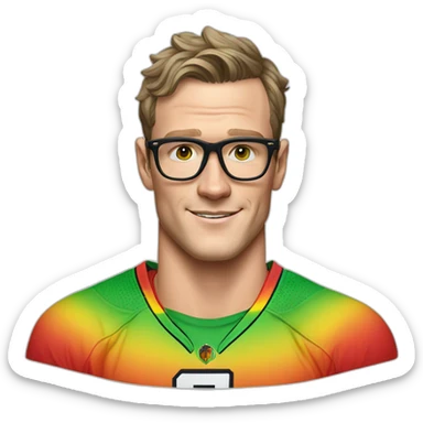 Jonathan Toews wearing glasses and rainbow clothes sticker