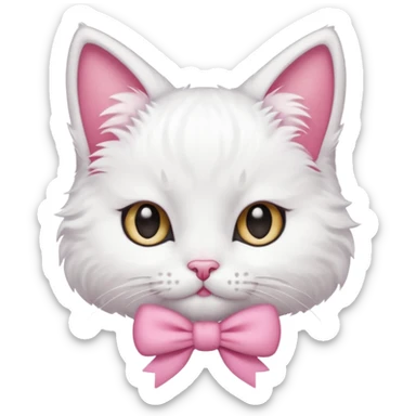 White kitty with a one pink bow on the side of her ear sticker
