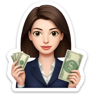 Anne Hathaway holding money sticker
