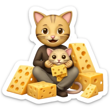 robber emoji with money cheese cat with rat sticker