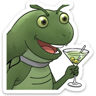 A wasp drinking a martini laughing sticker