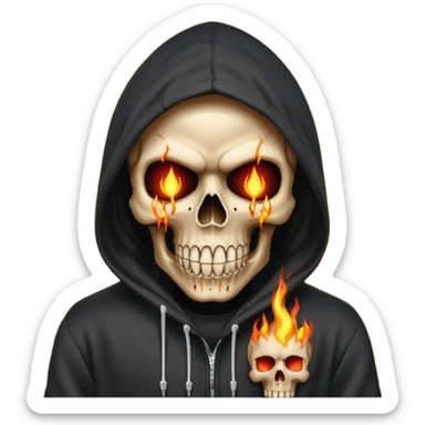 Bro I wanna skull with hoodie on the hoodie has to be on fire and I want matrix blood with the codes and weird numbers spilling out eyes and mouth almost give him a diamond grill in his mouth make it shinny where is the matrix symbols  sticker