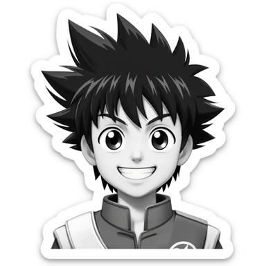 generate a black and white Killua happy smail with a transparent background sticker