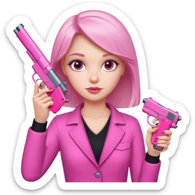 White Girl hand pink nails holding pink gun sticker