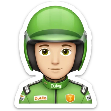 Race car driver full helmet in style of Duolingo avatar sticker