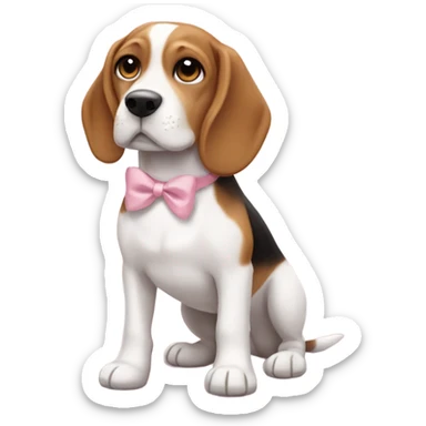 Cute beagle dog with short ears and is medium brown and white that's cute and a little chubby that is really cute that has a cute little baby pink bow on sticker