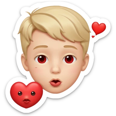 Emoji, boy's face blowing a kiss, puckered lips, small heart sticker