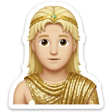 Apollo from Roman Deities with long blonde hair, gold sequin toga sticker