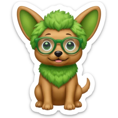 alien dog with folded ears green, wearing glassess sticker