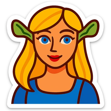 pretty girl with blonde hair, blue eyes, green ogre ears in vibrant toon style sticker