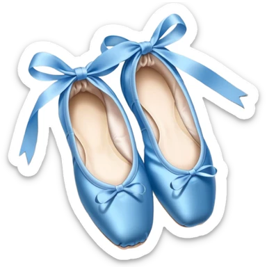 cinematic-realistic-ballet-shoes,-soft-satin-blue-pointe-shoes-with-delicate-ribbons,-resting-gently-on-a-polished-wooden-floor,-subtle-creases-in-the-fabric,-glowing-under-the-warm-golden-light-of-a-rehearsal-studio,-evoking-ele sticker
