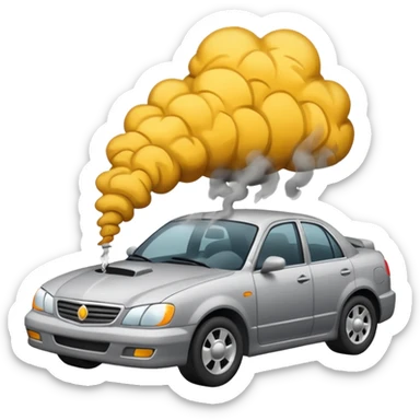 crashed car with smoke sticker