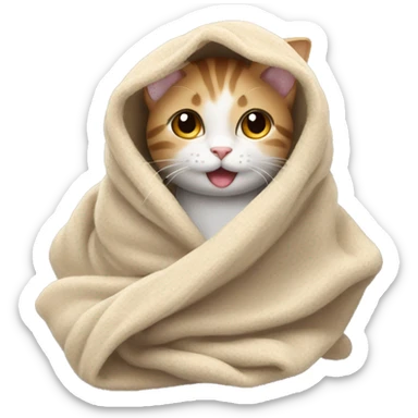 Little cat wrapped in a blanket sticker