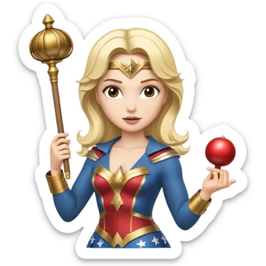 Blonde Wonder Woman holding white orchestra conductor’s baton and bell sticker