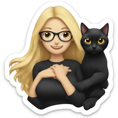 Black cat being held by a blonde woman with glasses sticker