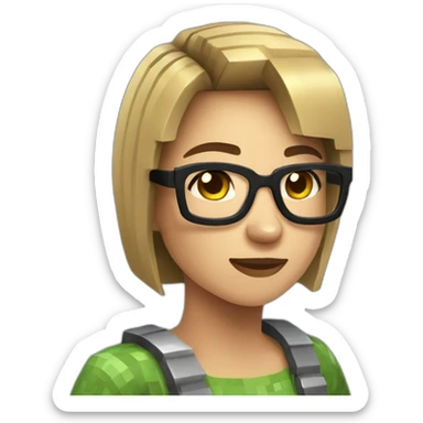 A minecraft addicted girl with short shoulder length hair and glasses sticker