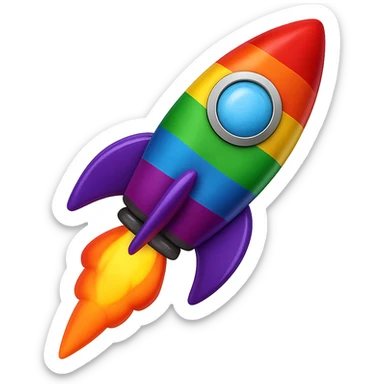 gay pride emoji, rainbow rocket, soaring upward sticker