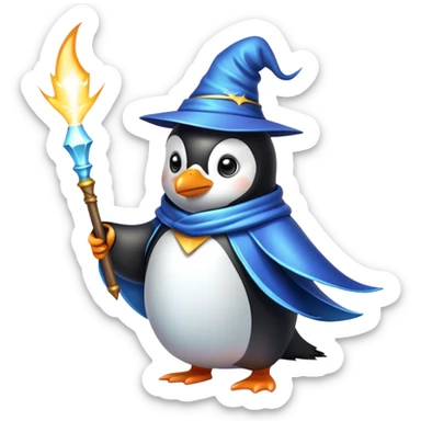 penguin wizard with sparks coming out of his wand sticker