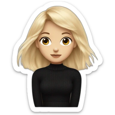 Blond girl with bang in black sweater saying Calvin Klein on her chest sticker