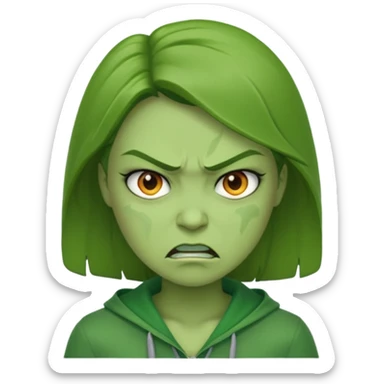 Give me a woman in green who is angry. her skin should also be greeb  sticker