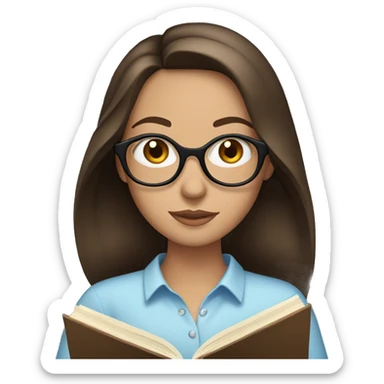 Brunette woman with blue eyes reading a book sticker
