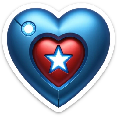 A red Iron Man heart with a glowing blue star in the center sticker