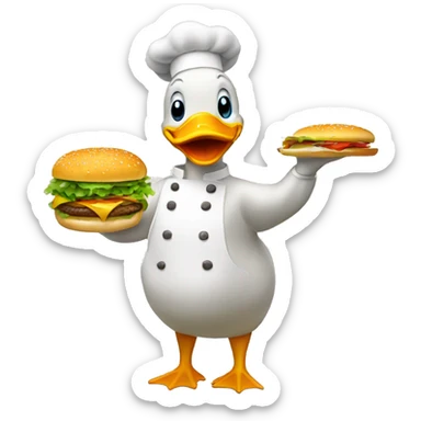 a duck cooking hamburger sticker