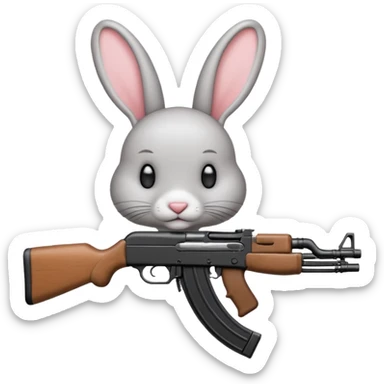 Crea un emoji de un conejo sosteniendo una  Ak47 con pasamontañas  sticker